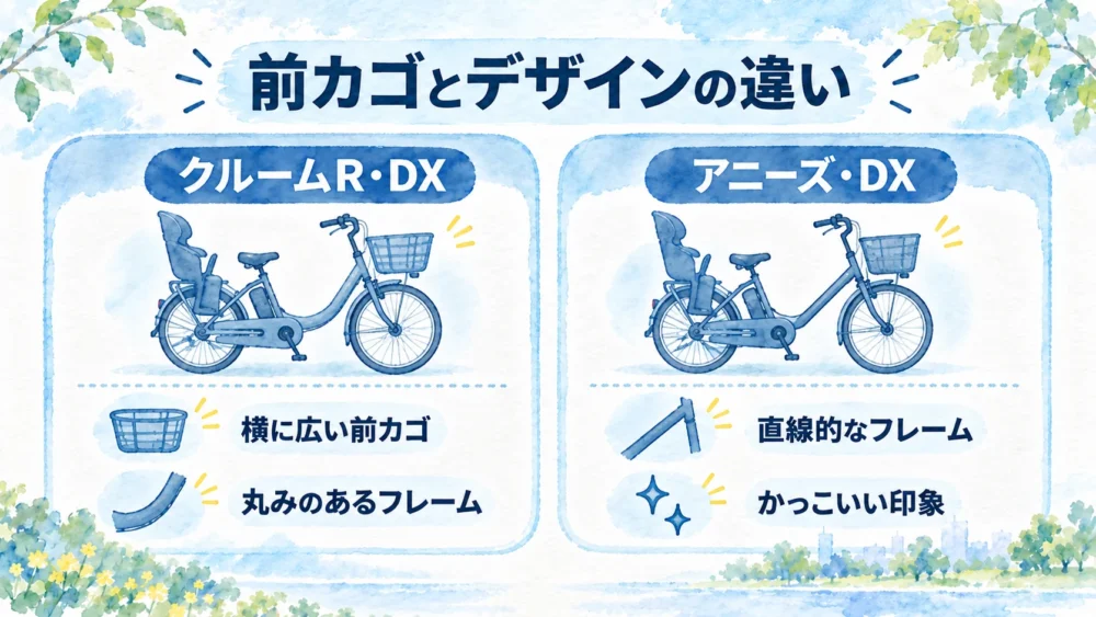 クルームR・DXとアニーズ・DXの前カゴとフレームの違い