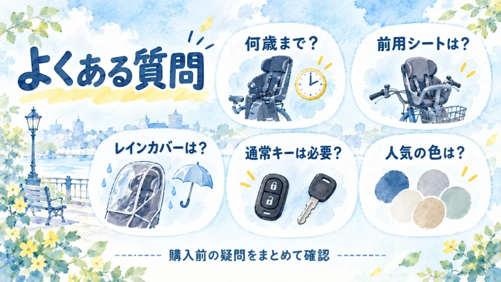 チャイルドシート、レインカバー、通常キー、カラーに関するよくある質問の図