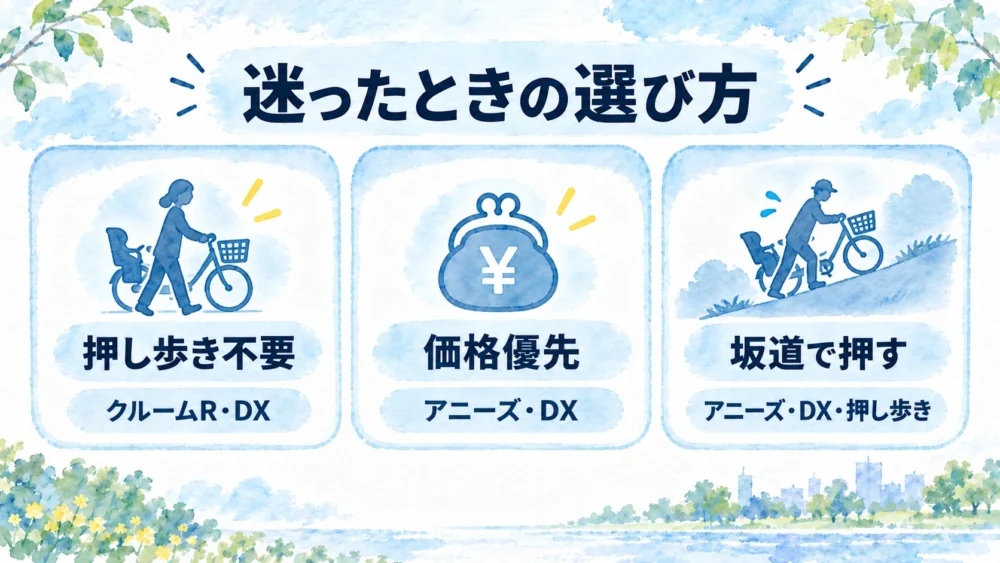 押し歩きの必要性と価格で選ぶ3車種のまとめ