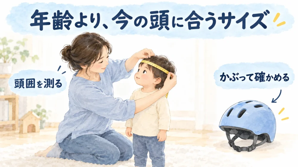 保護者が子どもの頭囲をメジャーで測っている場面